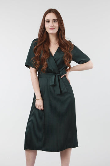 Satin Wrap Front Pleated Midi Dress Double Second
